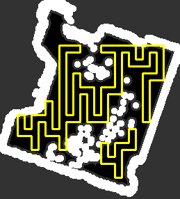 Coverage waypoints generated by tracing the contour around the spanning tree structure.