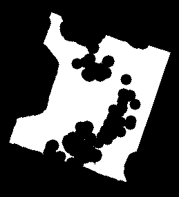 Binary costmap generated by thresholding the Nav2 costmap into free and occupied space.