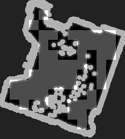 Downsampled free-space grid used to construct the spanning tree graph.